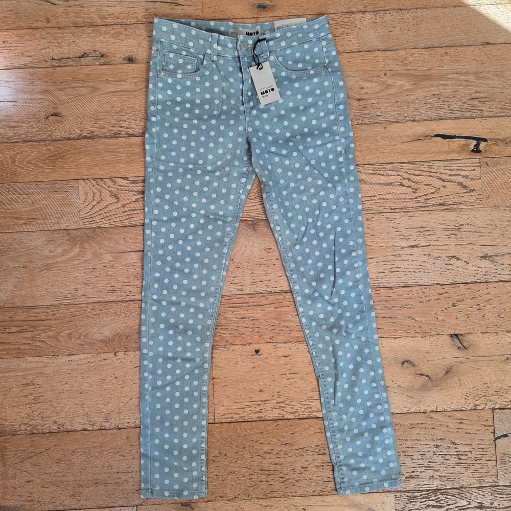 NWT 2000's Vintage Topshop Light Blue Polka Dot Skinny Jeans indie sleaze preppy